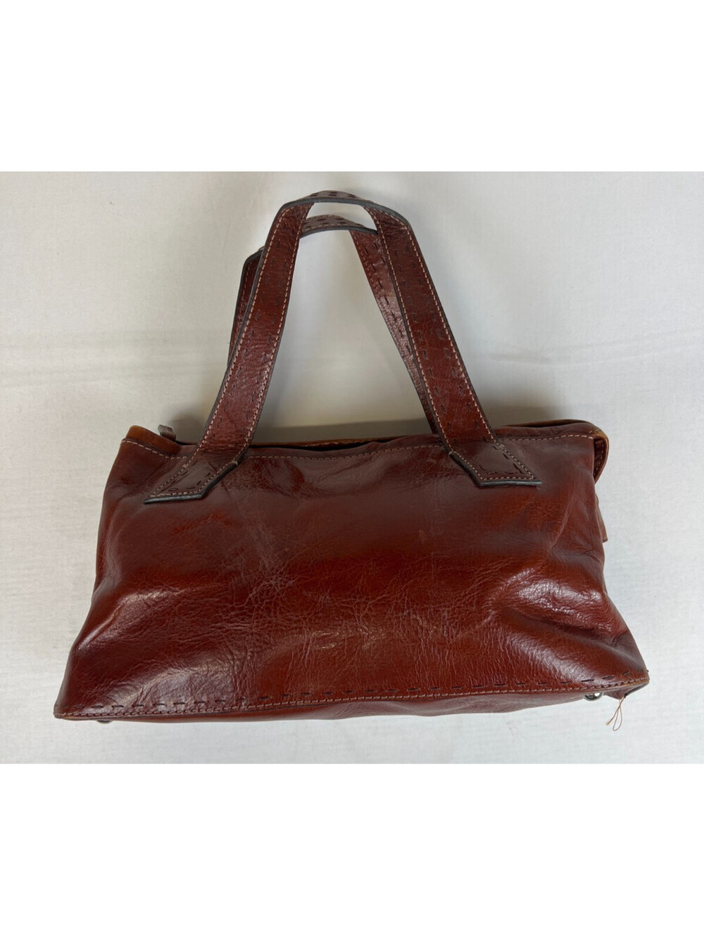 Vintage Fossil Women Brown Leather Satchel Handbag Tote Purse Bag Tote